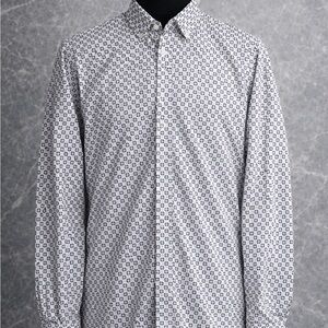 Baccus Men’s Black & White Patterned Button Down Shirt XXL